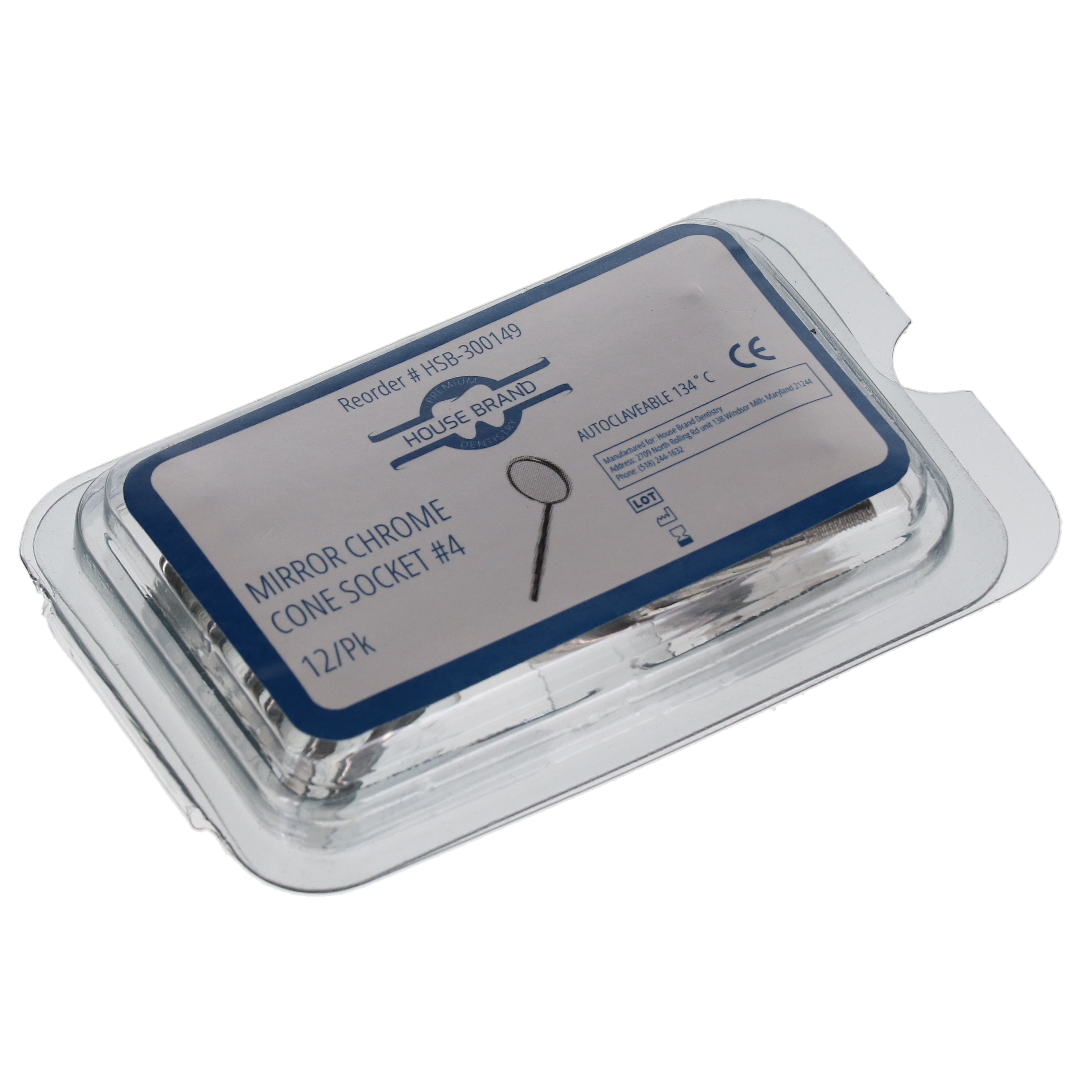 House Brand Dentistry 300149 HSB Dental Mirrors Chrome Cone Socket #4 12/Pk House Brand Dentistry 300149 HSB Dental Mirrors Chrome Cone Socket #4 12/Pk